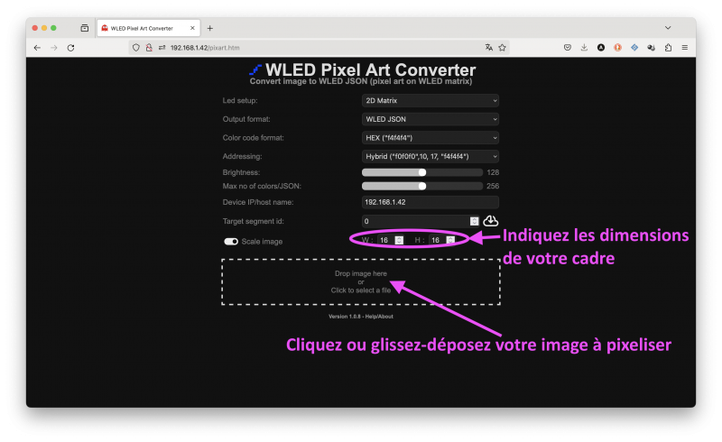 Fichier:CadreALedESP32-PagePixartCommentee.png